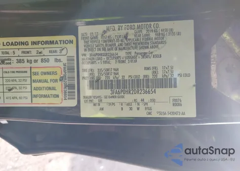 2013 Ford Fusion Se z USA, uszkodzony, nr VIN 3FA6P0HR2DR236654